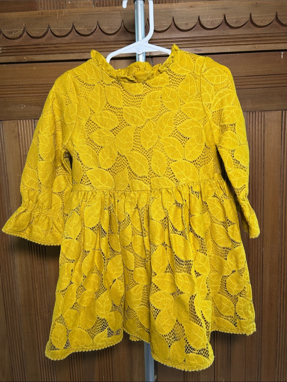Genuine Kids from Oshkosh Mustard Yellow Lace Long-Sleeve Kids Dress Girl’s 3T